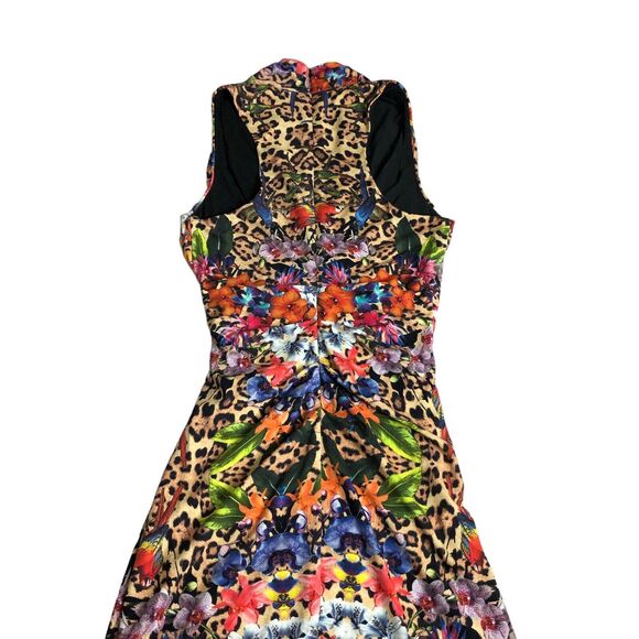 Nicole Miller Collection Dress Womens P Tropical Floral Animal Print Faux Wrap - Picture 8 of 16